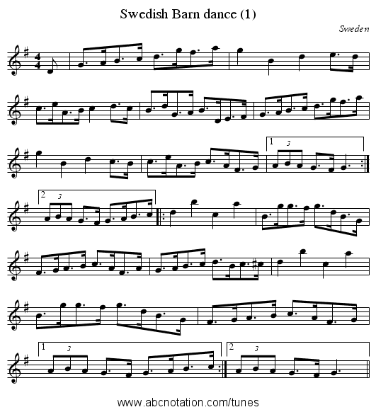 Swedish Barn dance (1) - staff notation