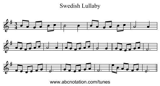 Swedish Lullaby - staff notation