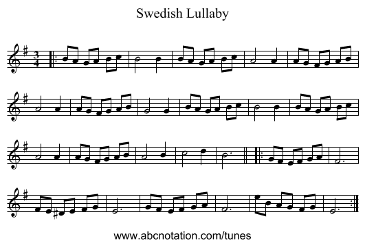 Swedish Lullaby - staff notation