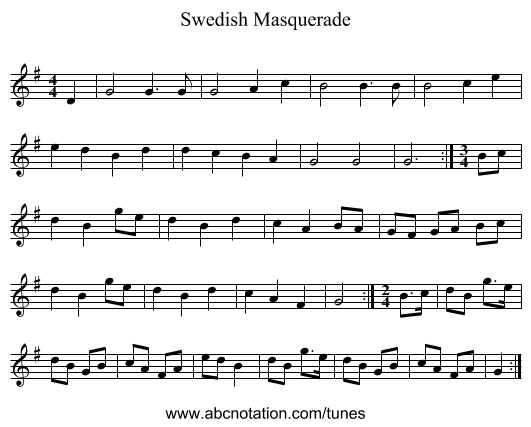 Swedish Masquerade - staff notation