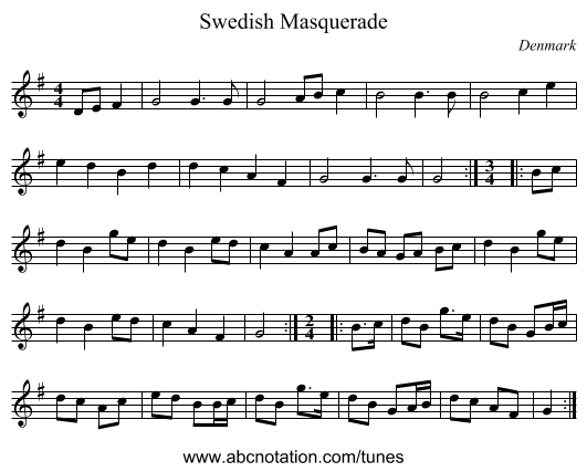 Swedish Masquerade - staff notation