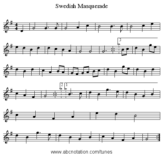 Swedish Masquerade - staff notation