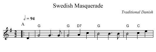 Swedish Masquerade - staff notation