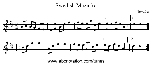 Swedish Mazurka - staff notation