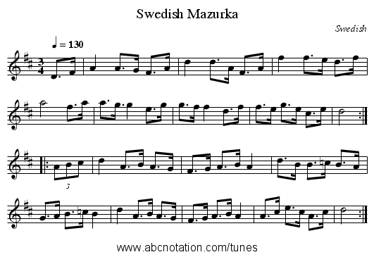 Swedish Mazurka - staff notation