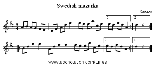 Swedish mazurka - staff notation