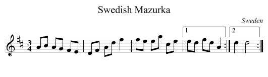 Swedish Mazurka - staff notation