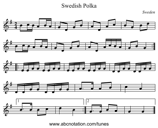 Swedish Polka - staff notation