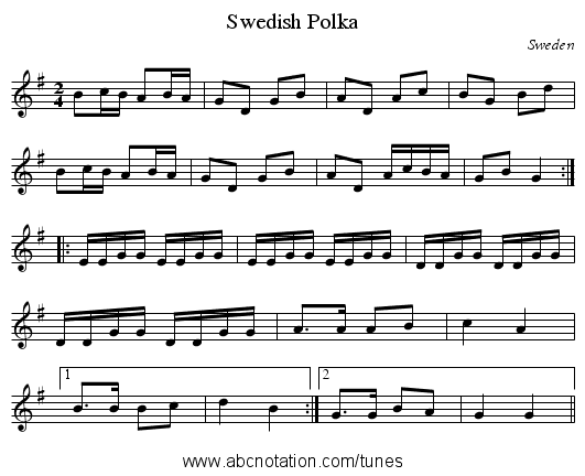 Swedish Polka - staff notation