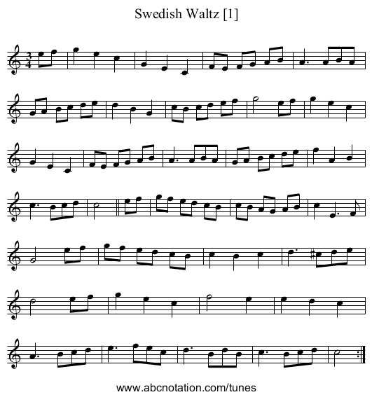 Swedish Waltz [1] - staff notation