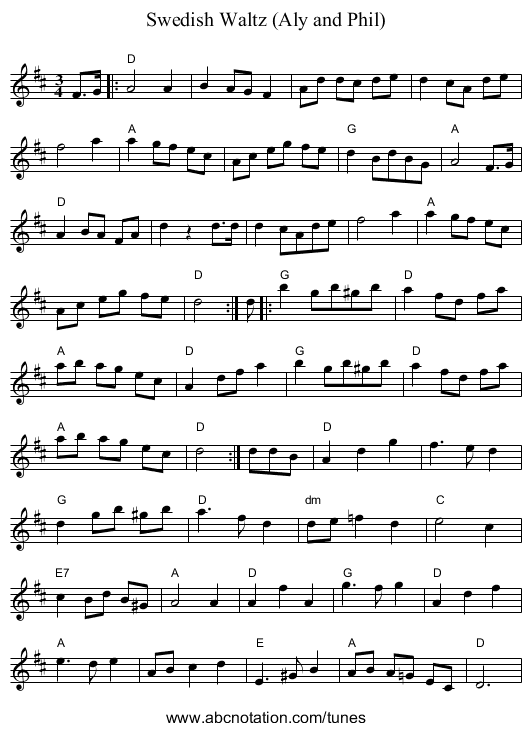 Swedish Waltz (Aly and Phil) - staff notation