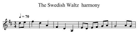 Swedish Waltz  harmony, The - staff notation
