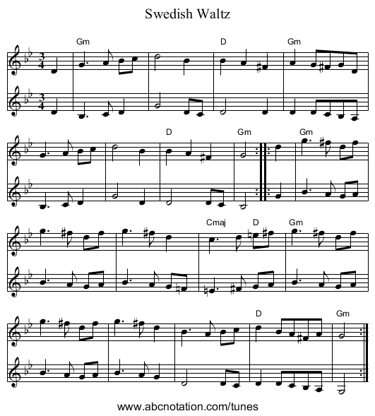 Swedish Waltz - staff notation