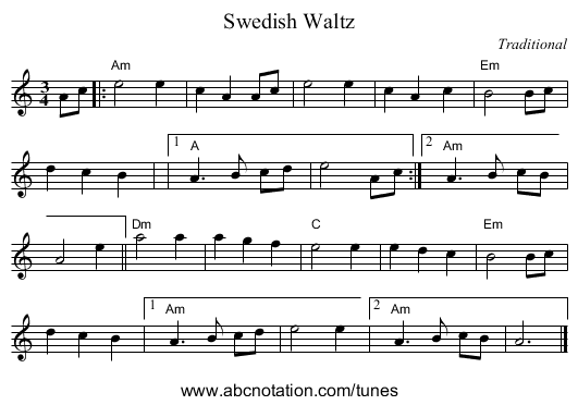 Swedish Waltz - staff notation