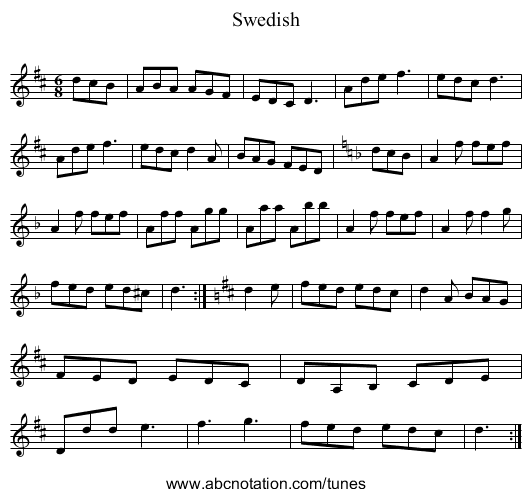 Swedish - staff notation