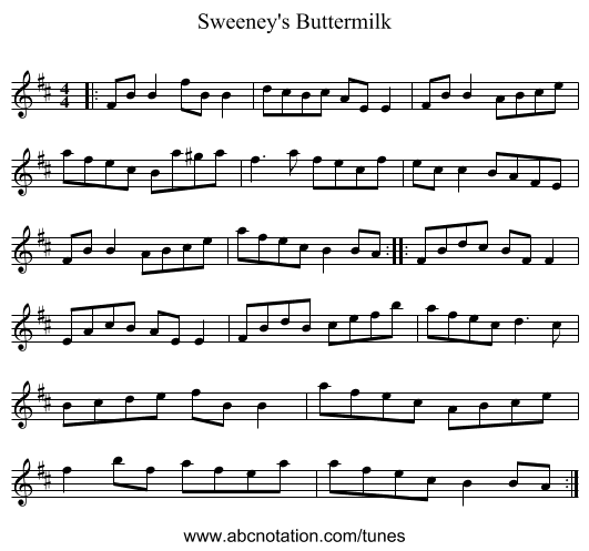 Sweeney's Buttermilk - staff notation