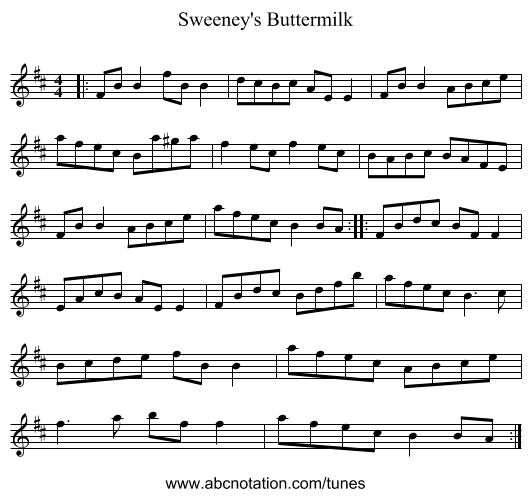Sweeney's Buttermilk - staff notation