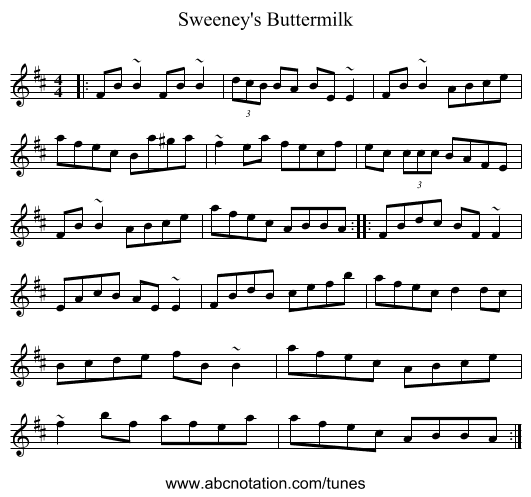 Sweeney's Buttermilk - staff notation
