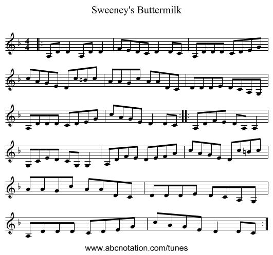 Sweeney's Buttermilk - staff notation