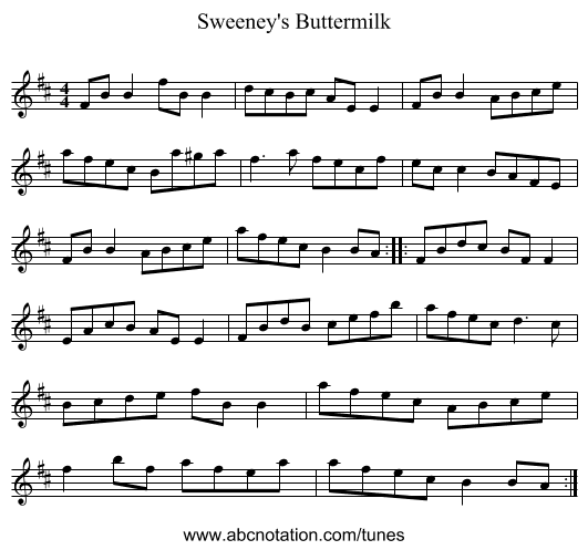 Sweeney's Buttermilk - staff notation