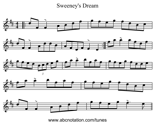 Sweeney's Dream - staff notation