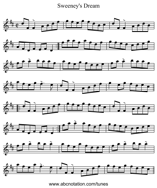 Sweeney's Dream - staff notation