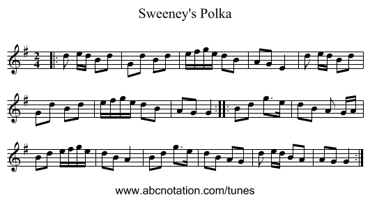 Sweeney's Polka - staff notation
