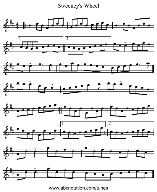 Sweeney's Wheel - staff notation