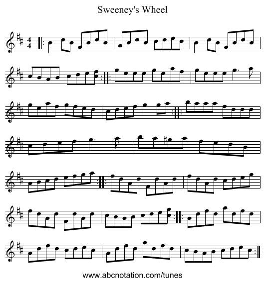 Sweeney's Wheel - staff notation