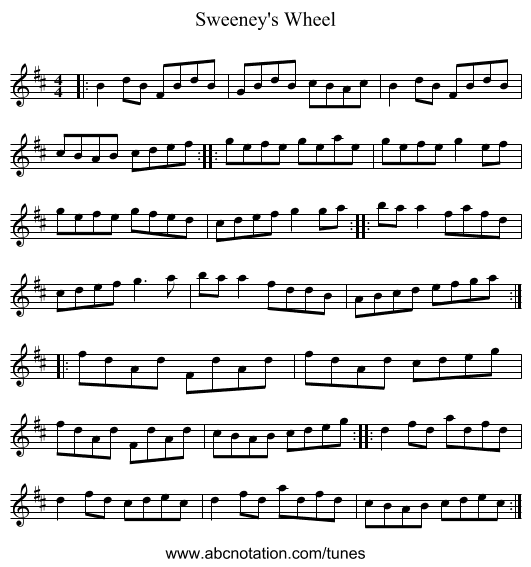 Sweeney's Wheel - staff notation