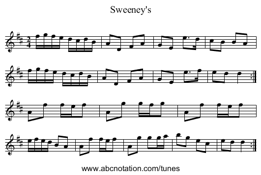 Sweeney's - staff notation