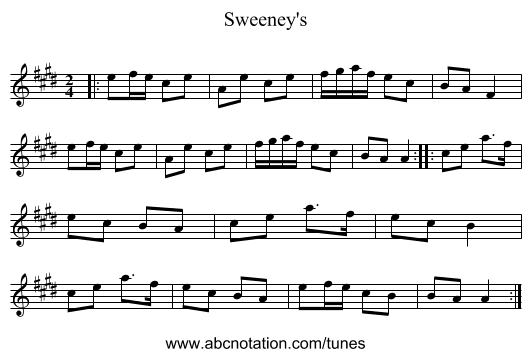 Sweeney's - staff notation