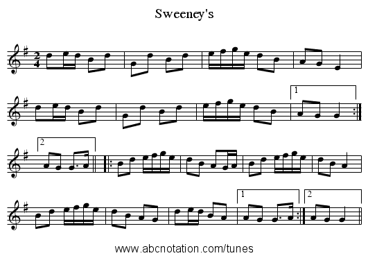 Sweeney's - staff notation