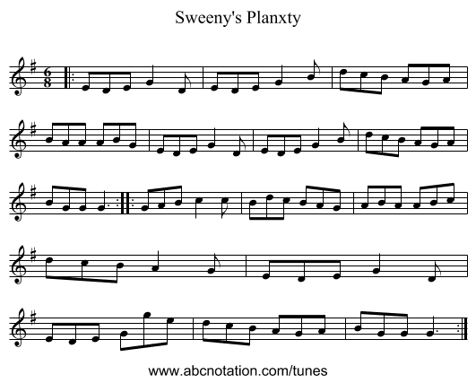 Sweeny's Planxty - staff notation