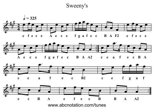 Sweeny's - staff notation