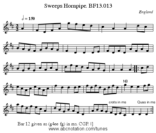 Sweeps Hornpipe. BF13.013 - staff notation