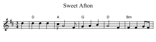 Sweet Afton - staff notation