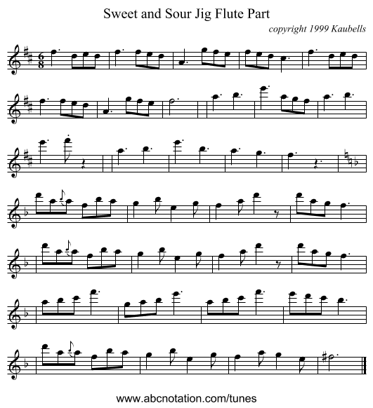 Sweet and Sour Jig Flute Part - staff notation