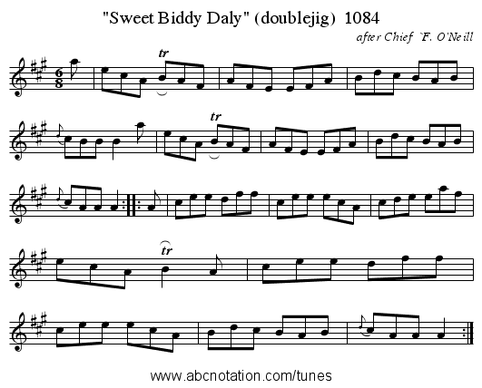 Sweet Biddy Daly (doublejig)  1084 - staff notation