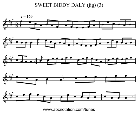 SWEET BIDDY DALY (jig) (3) - staff notation