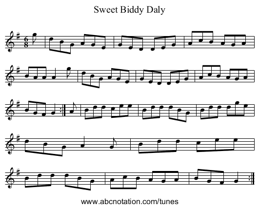 Sweet Biddy Daly - staff notation