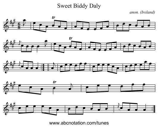 Sweet Biddy Daly - staff notation
