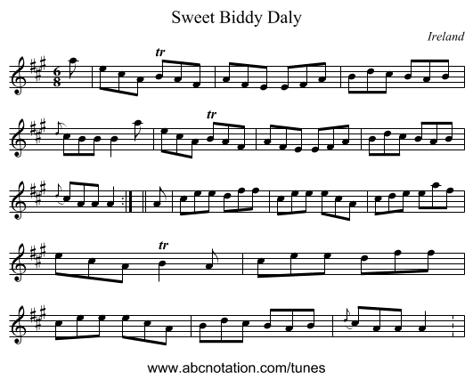Sweet Biddy Daly - staff notation