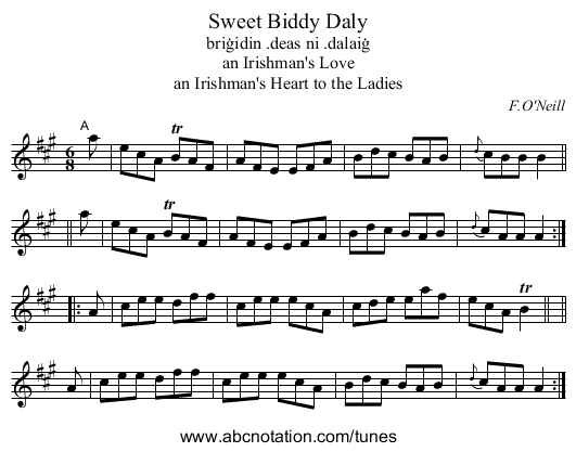 Sweet Biddy Daly - staff notation