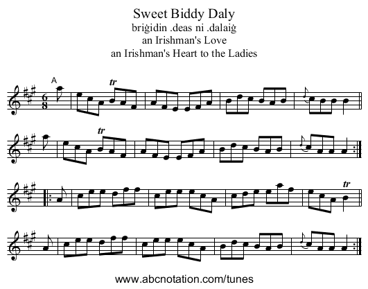 Sweet Biddy Daly - staff notation