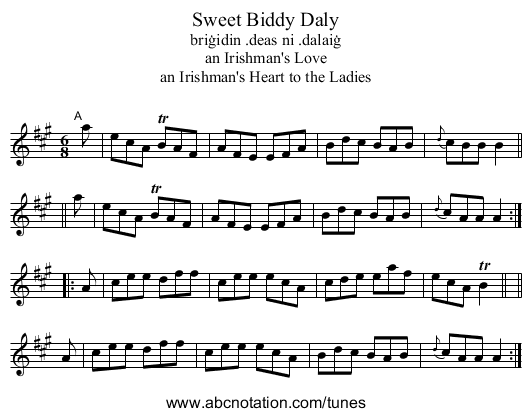 Sweet Biddy Daly - staff notation