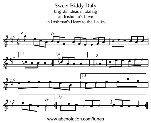 Sweet Biddy Daly - staff notation