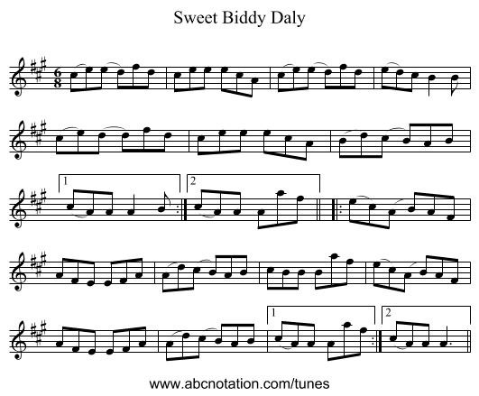 Sweet Biddy Daly - staff notation