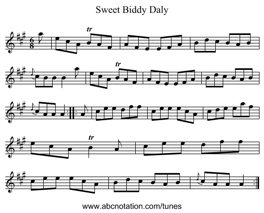 Sweet Biddy Daly - staff notation
