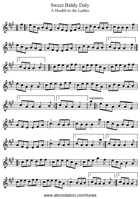Sweet Biddy Daly - staff notation